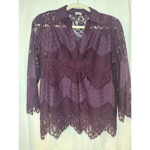 Chicos Lace With Chemise Tunic Eggplant Color Sz 0P Boho Cottage Core